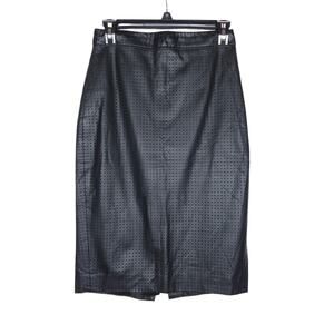 Banana Republic Womens Pencil Skirt 2 Black Perforated Vegan Faux Leather Moto